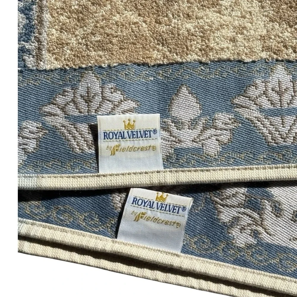 VTG Royal Velvet‎ by Fieldcrest MCM Traditional Towel Set USA Cotton Blue Brown